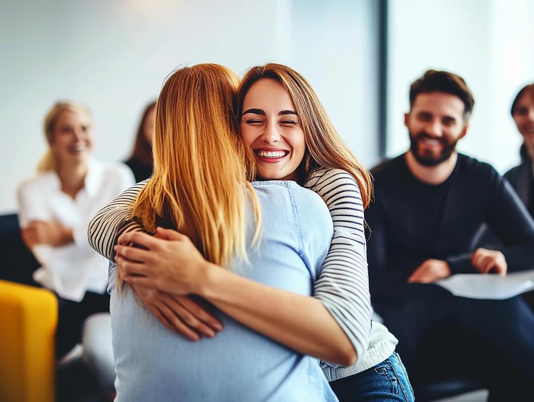 Supportive family and friends attending an open recovery meeting