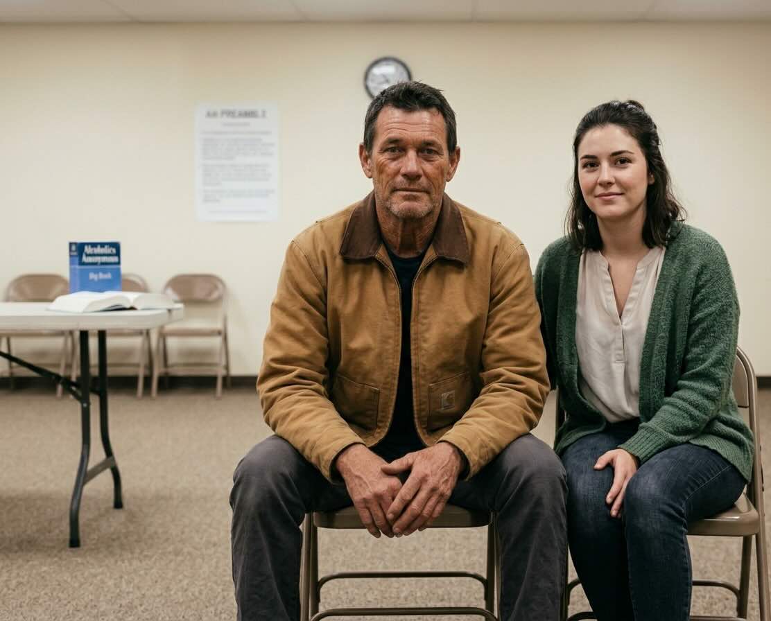 Two people talking at an AA meeting in Atlanta, GA