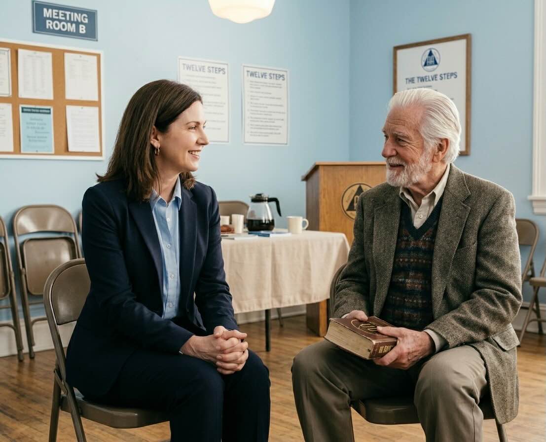 Two people talking at an AA meeting in Georgia
