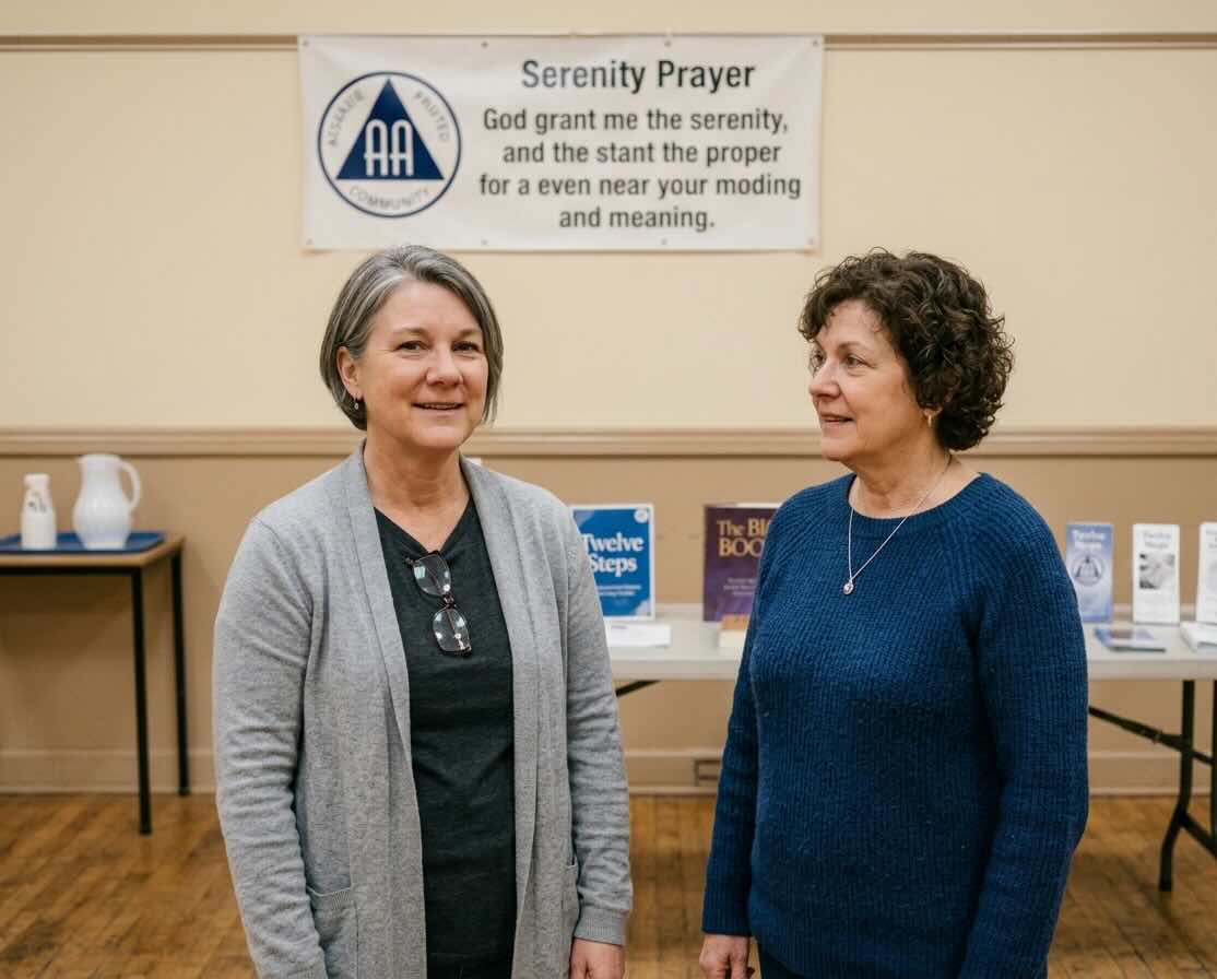 Two people talking at an AA meeting in Nashville, TN