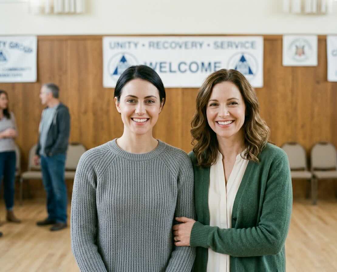 Two people talking at an AA meeting in Orange County, CA