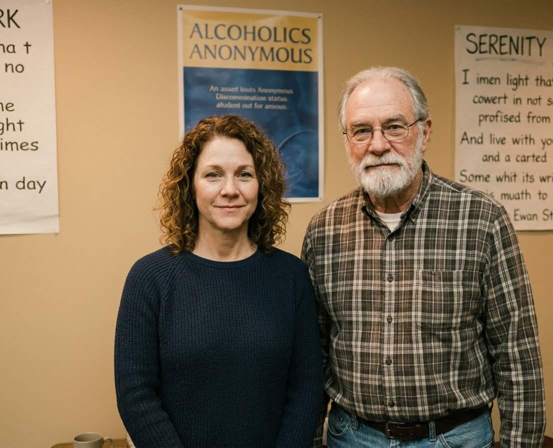 Two people talking at an AA meeting in South Jersey, NJ