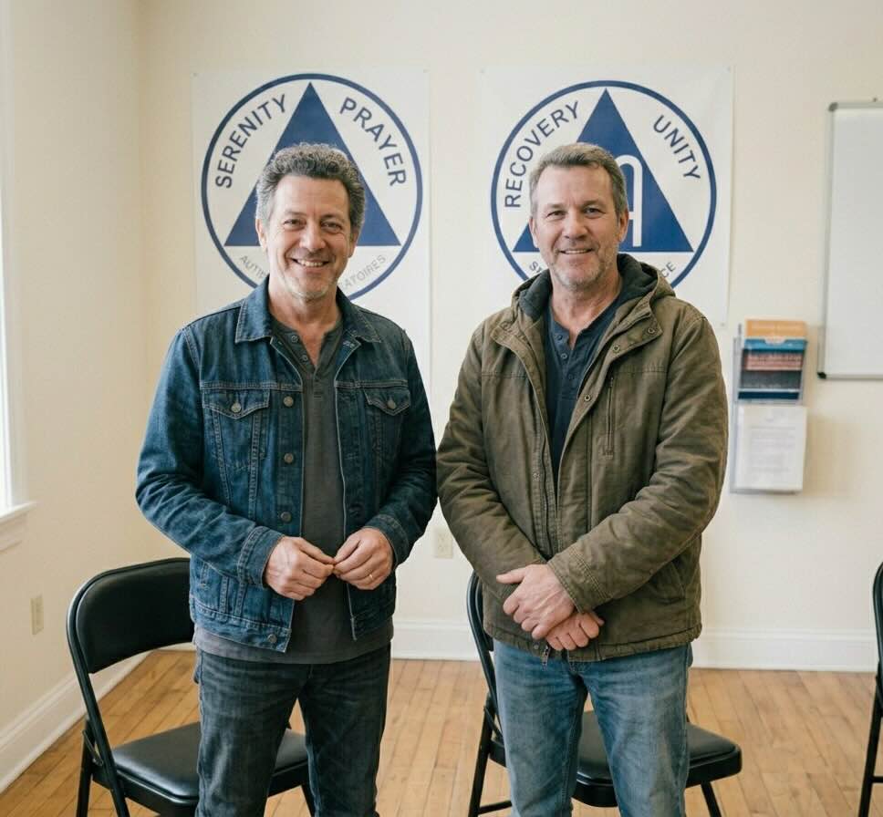 Two people talking at an AA meeting in Indiana
