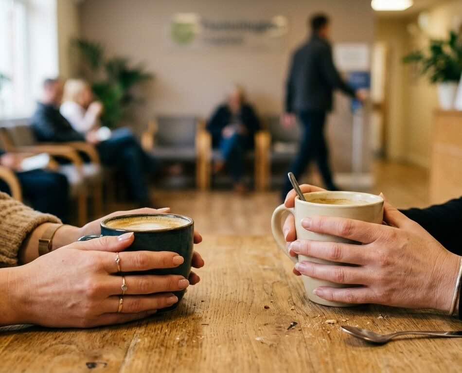 AA meetings in person or online - a person calmly considering their recovery meeting options