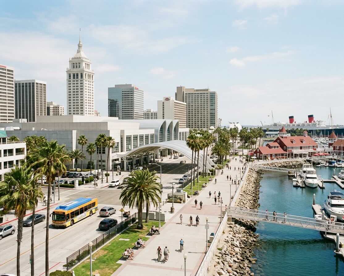 Warm morning on a street in Long Beach, California