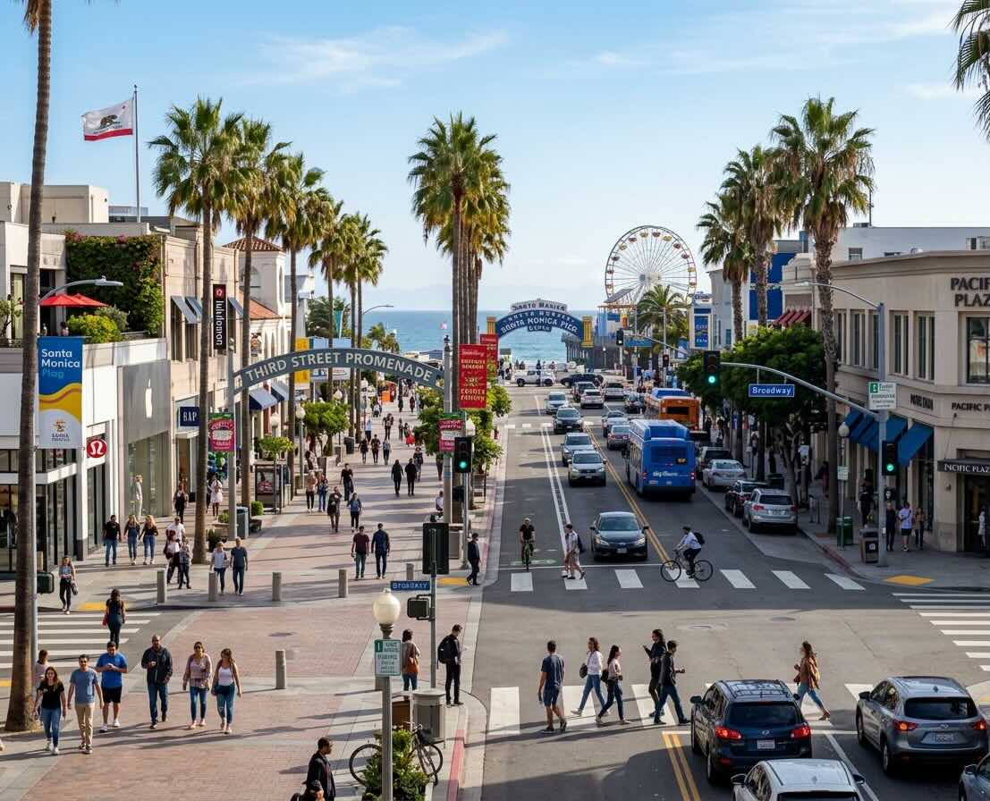 Quiet residential street in Santa Monica, California