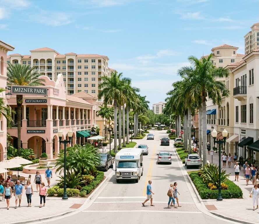 Boca Raton, FL street scene at Mizner Park