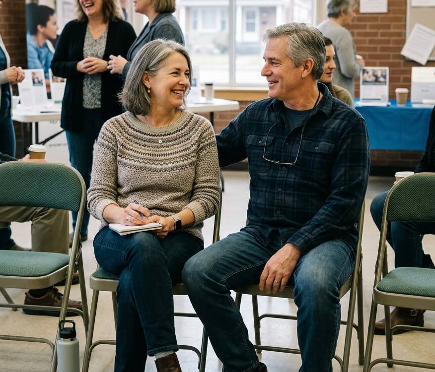 Two people in a supportive pose representing family love and concern