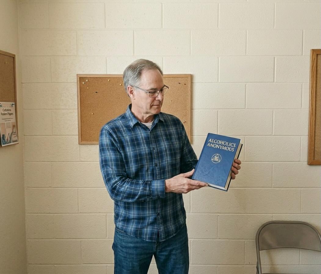 Josh reading the AA Big Book - a well-read and supportive recovery resource