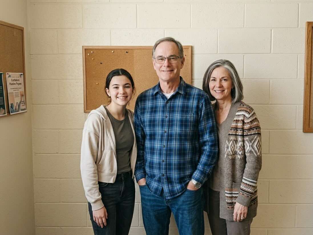 Josh and his family attending an AA meeting together for support
