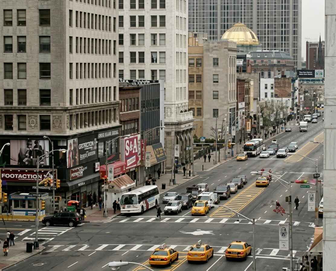 Newark, NJ skyline and Military Park area