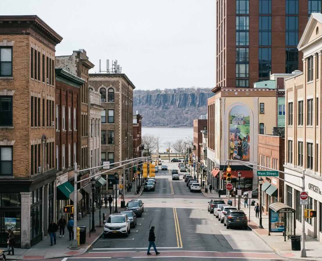 Yonkers, NY city skyline along the Hudson River