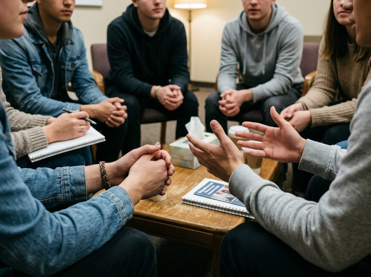 Youth AA meetings - diverse group of young people in a supportive community circle