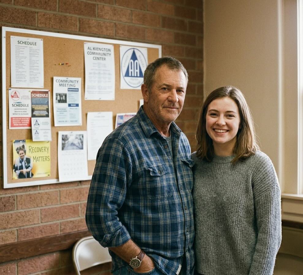 Two people talking at an AA meeting in Austin Texas