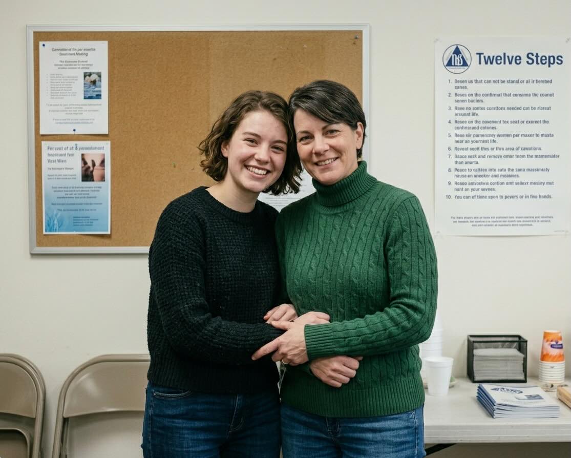 Two people talking at an AA meeting in Baltimore