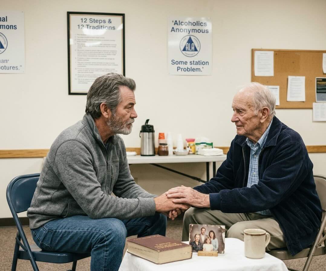Two people talking at an AA meeting in Cleveland Ohio