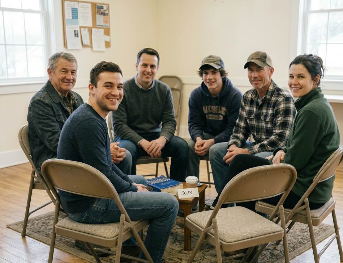 Two people talking at an AA meeting in Sacramento