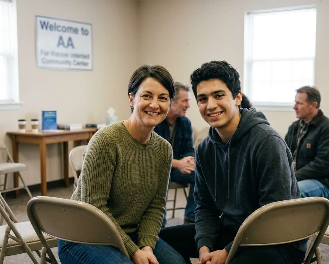 Two people talking at an AA meeting in Arizona