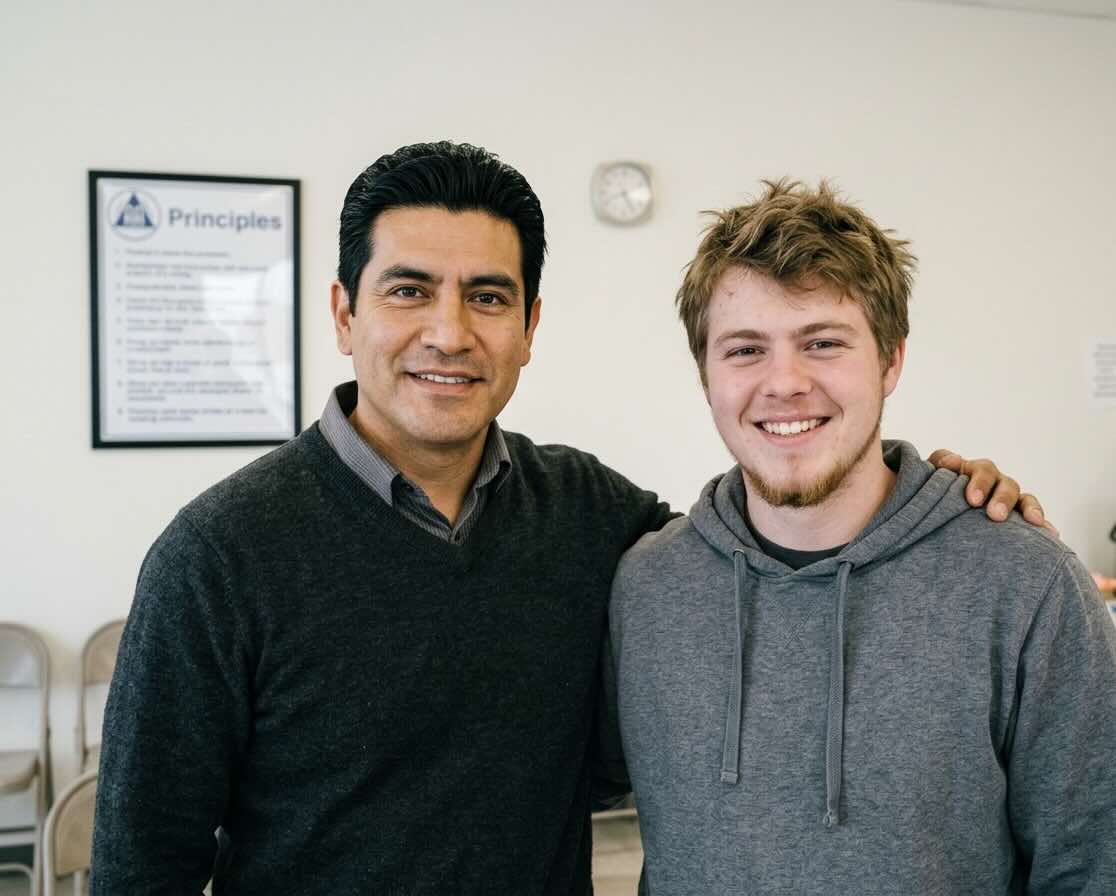 Two people talking at an AA meeting in Tucson